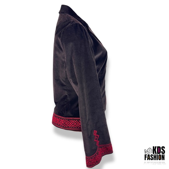 Tory Burch Velvet & Silk Embroidered Bell Sleeve Blazer 10 - Picture 3 of 12